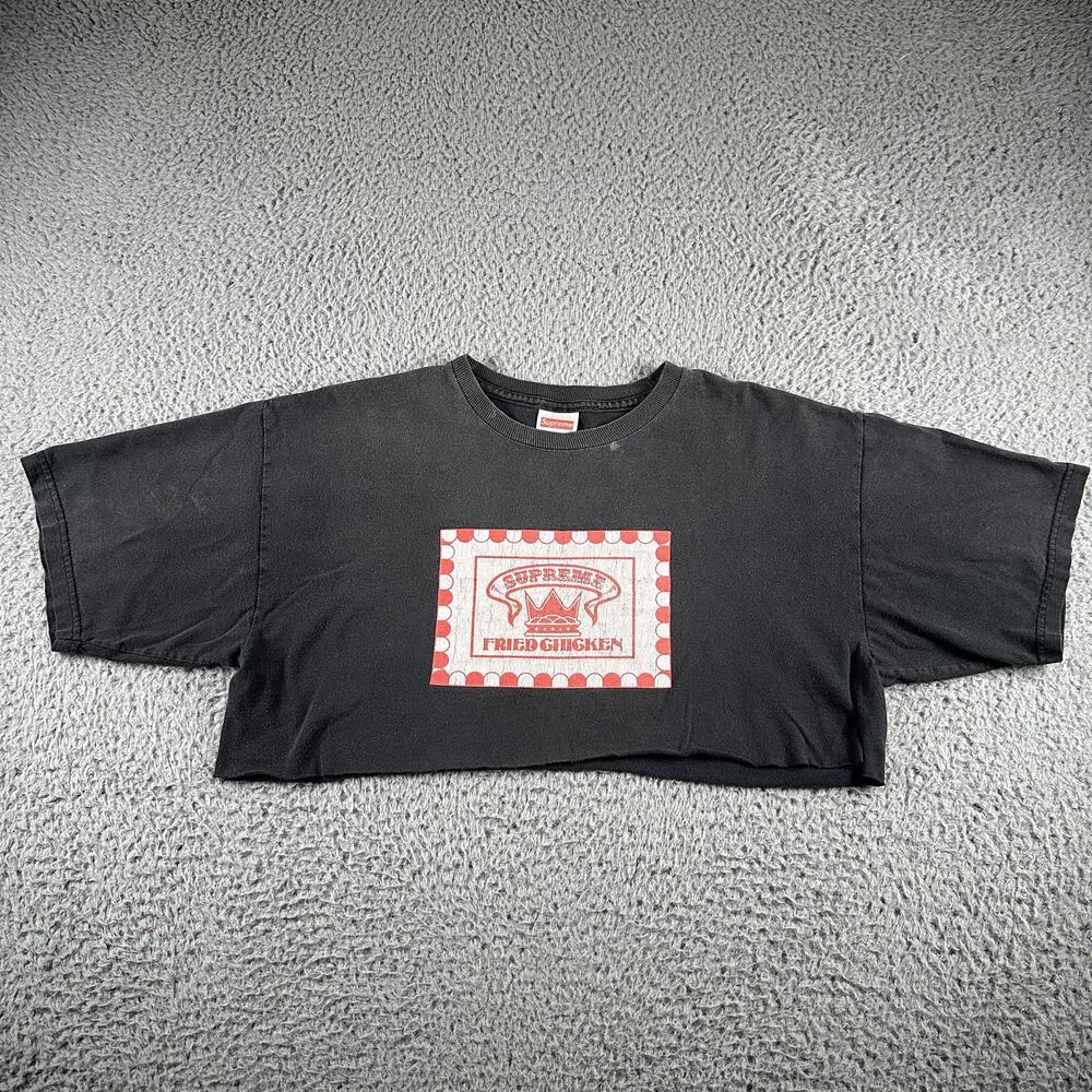 Supreme Fried Chicken Shirt Womens M Black Cotton Cropped Graphic Logo Tee USA
